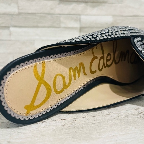 Sam Edelman Linnie Black Glitz Slip On Almond Toe Flat Crystal Horsebit Mule 6.5 - Picture 8 of 12